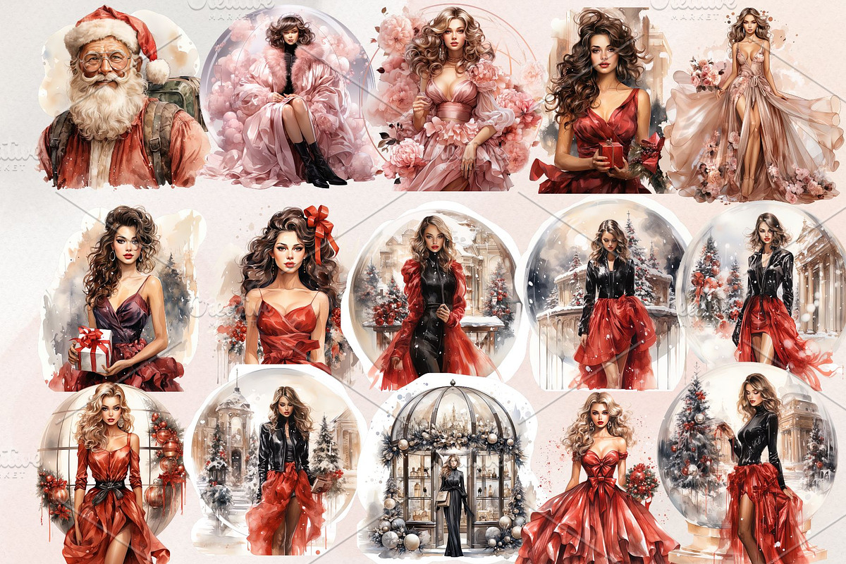 Christmas Fashion Clipart Bundle, an Illustration by Jalina Clipart Studio (Photo 2 of 4)