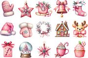 Watercolor Pink Christmas Clipart, an Illustration by Designking (Thumbnail 2 of 5)