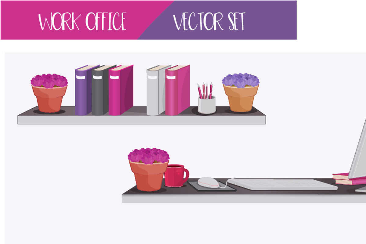 Work Office - Vector Set, a Work Illustration by Melisende Vector