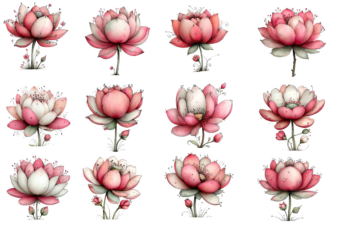 whimsical spring lotus flower clipar, an Illustration by Designworld (Photo 3 of 4)