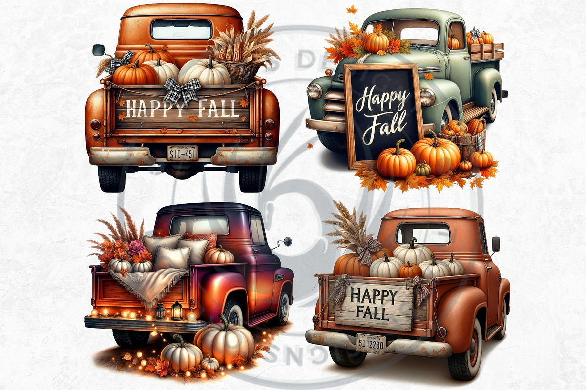 Fall trucks with pumpkins PNG, a Seasonal Illustration by ThatsDesignArt (Photo 7 of 10)