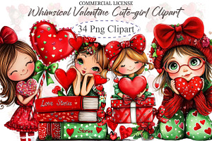 Whimsical Valentine Cute-girl Clipar, an Illustration by designcity5