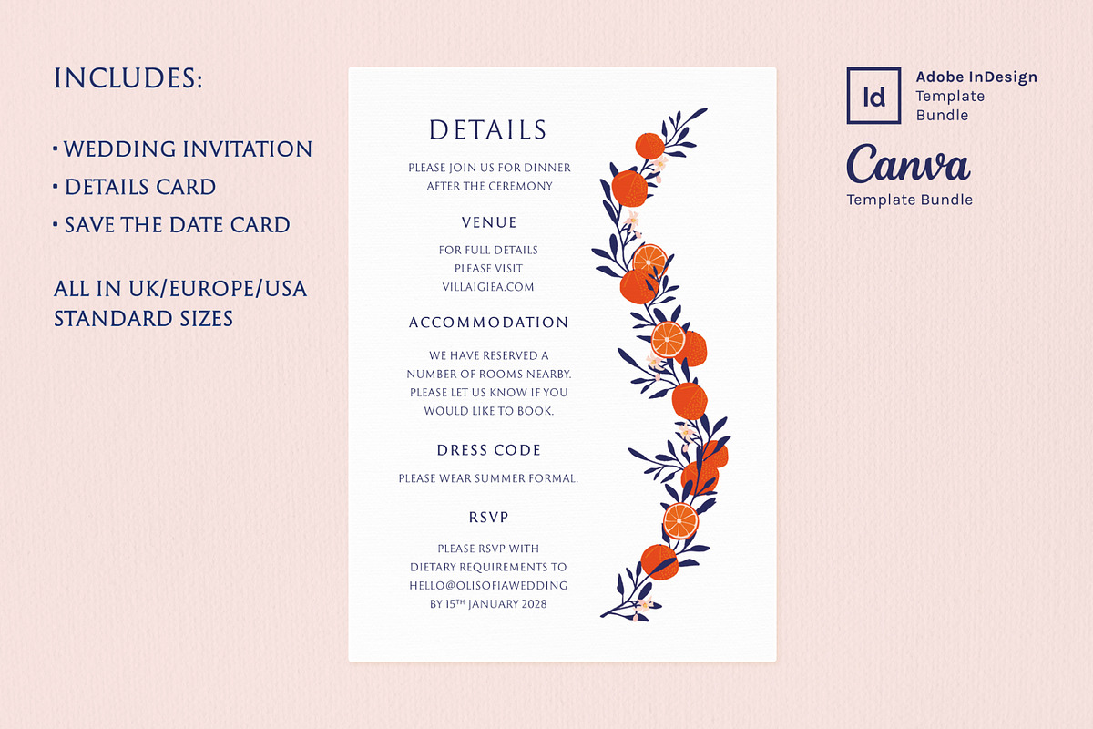 Orange Grove Wedding Invite Bundle, an Invitation Template by Wedding Whippet (Photo 5 of 8)