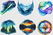 Watercolor Northern Lights Clipart, an Illustration by Black Bird Studio (Thumbnail 3 of 6)