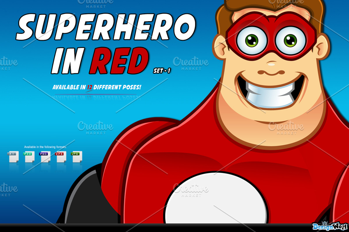 Superhero In Red Character - Set 1, an Illustration by DesignWolf (Photo 1 of 2)