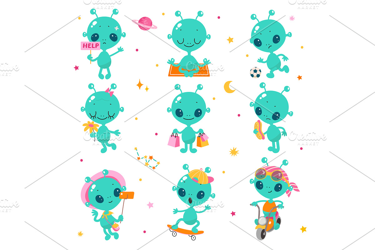 Green aliens characters. Cute alien, an Illustration by Valerie Bodnar