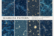 8 Celestial Seamless Patterns, a Pattern Graphic by Inknfolly (Thumbnail 1 of 3)