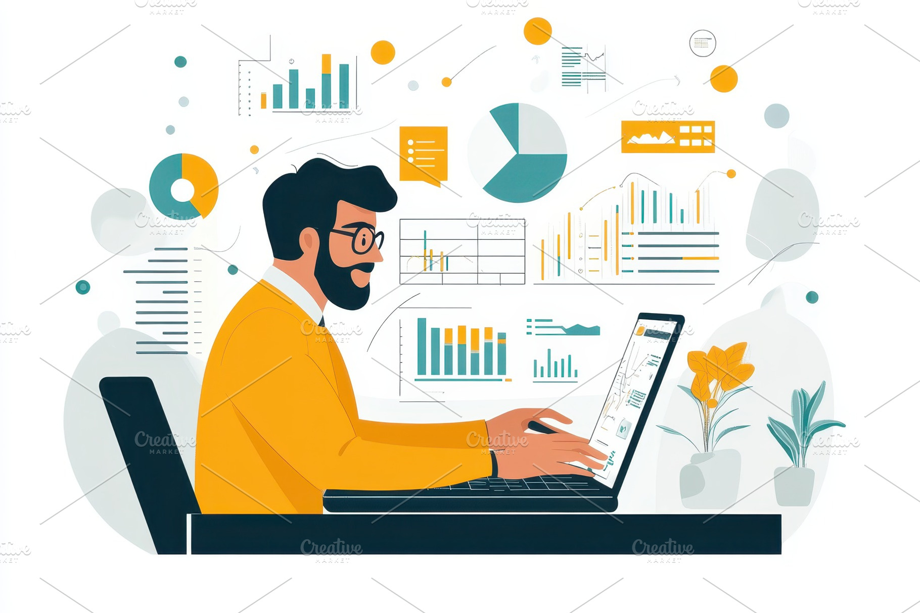 A man uses data analytics & a laptop, a Photo by Pavel_design