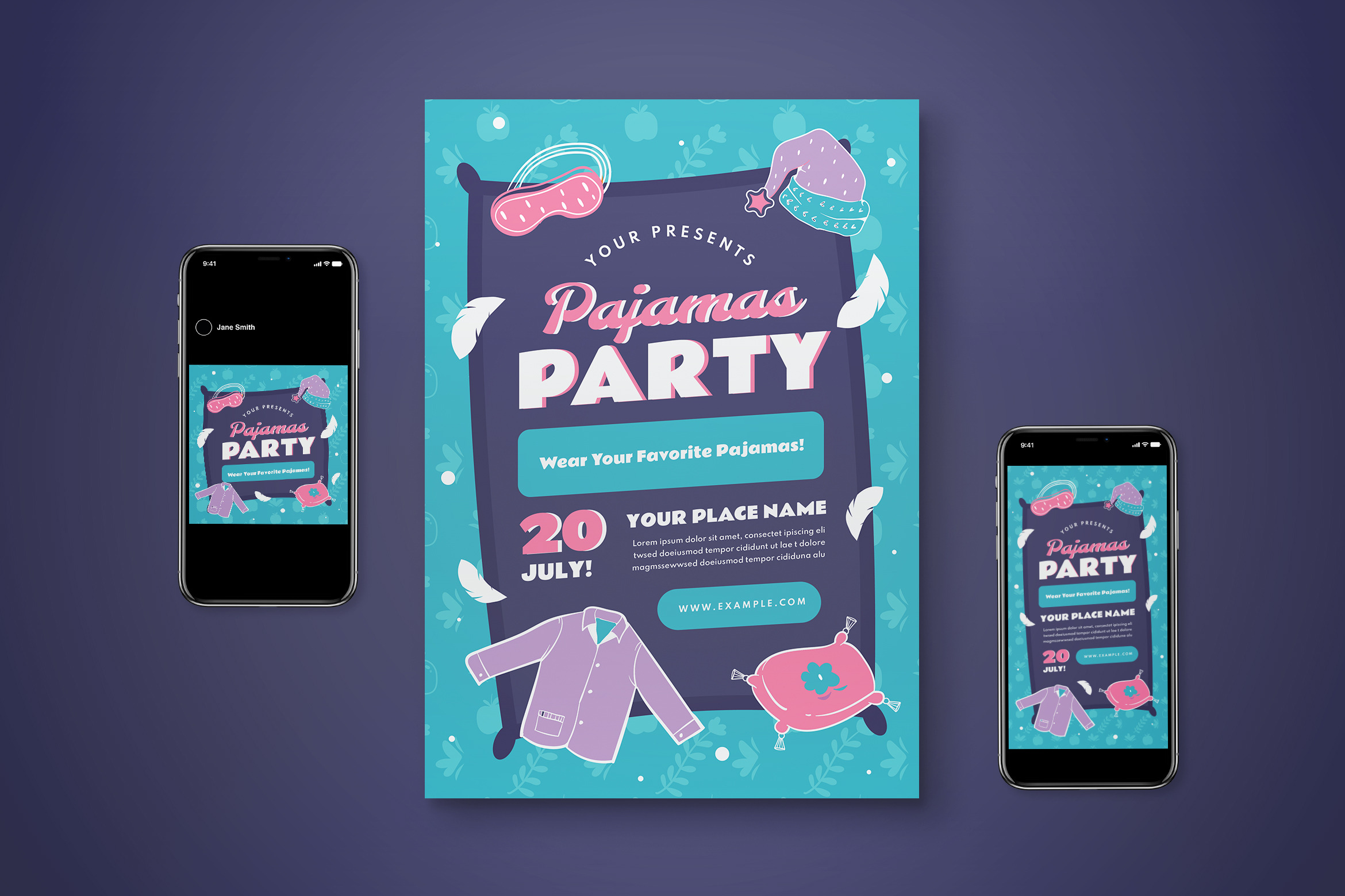 Pajamas Party Flyer Set, a Flyer Template by graphicook