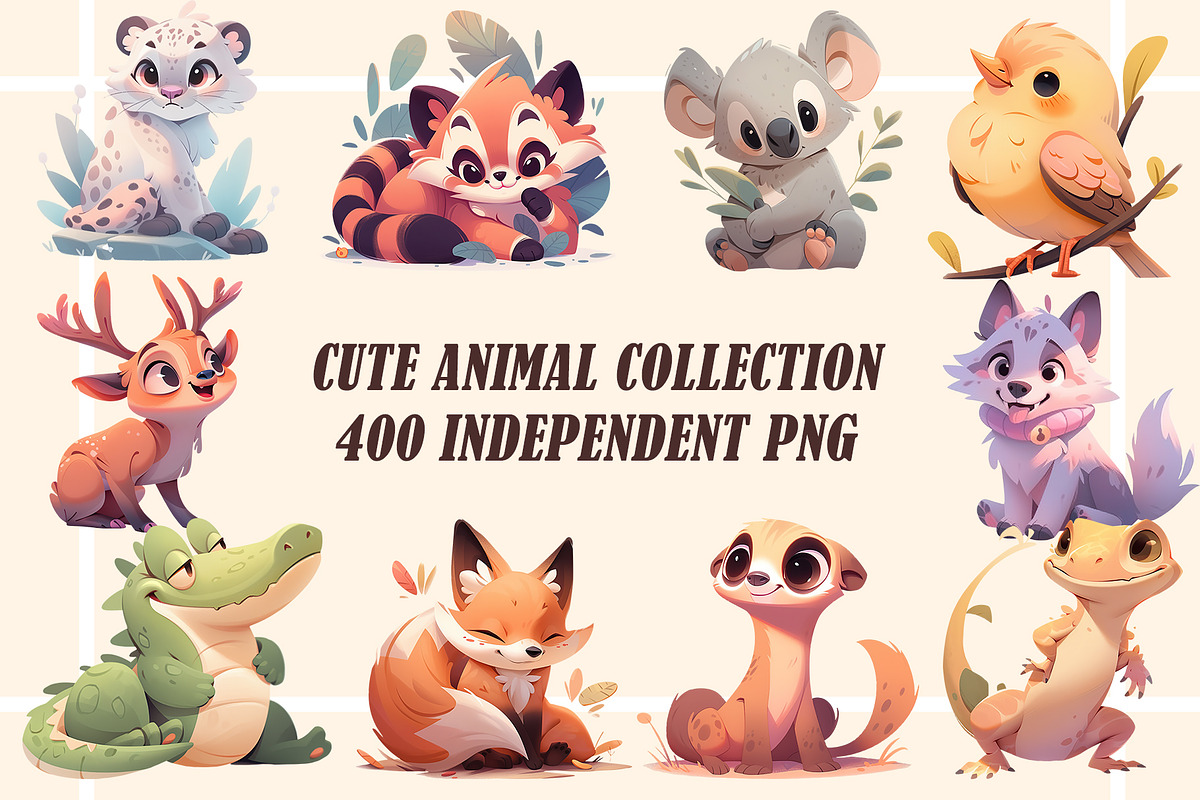 Cute animal collection 400 PNG, an Animal Illustration by DesignFolioHub (Photo 1 of 34)