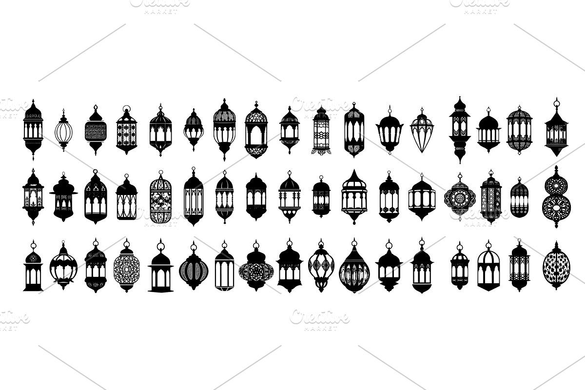 Ramadan lanterns black icons vector, an Illustration by Stock-Smart-Start