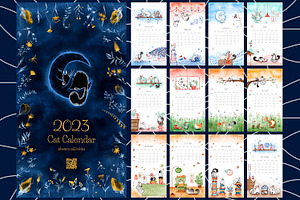 Watercolor Cat Calendar 2023