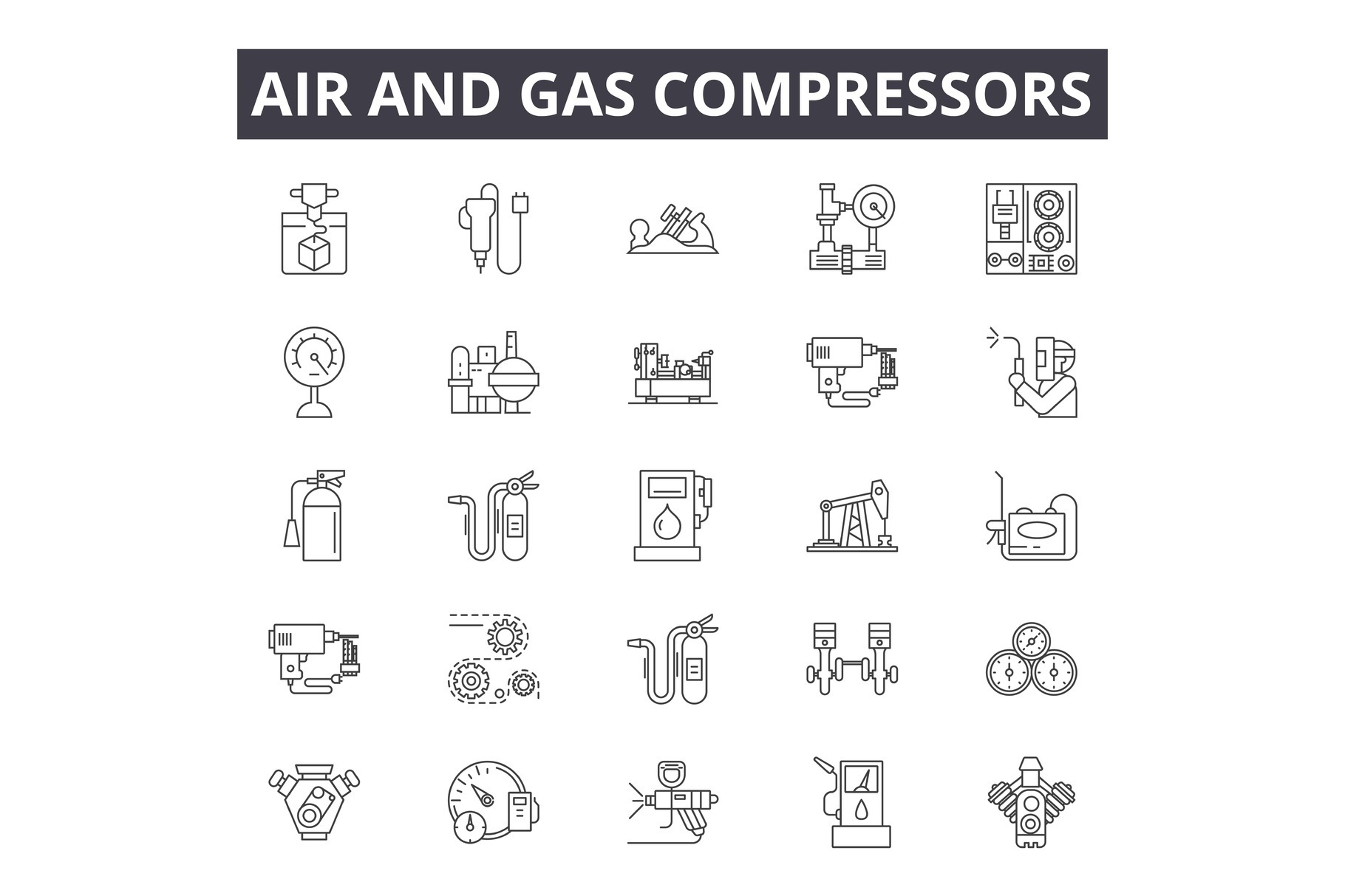Air And Gas Compressors Line Icons by Urban Icon  Creative Market