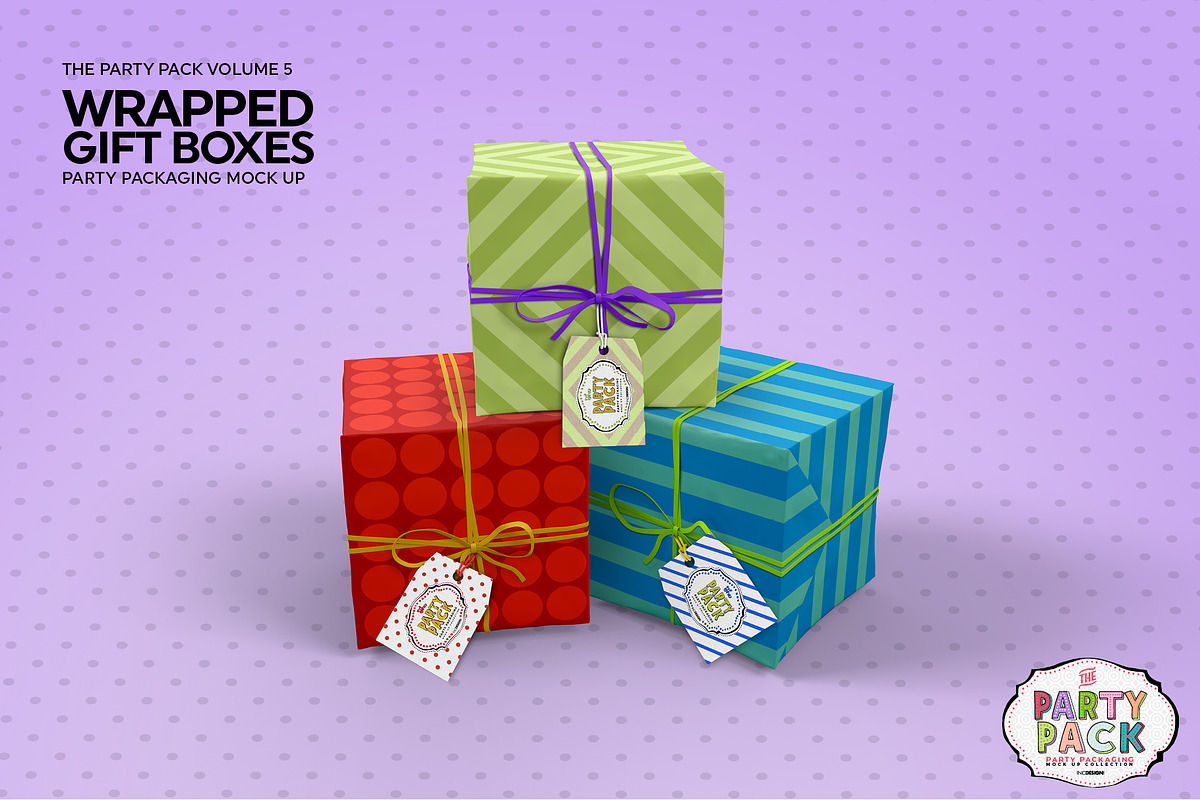 Wrapped Gift Boxes Packaging Mockup, a Packaging Mockup by INCDesign (Photo 6 of 7)