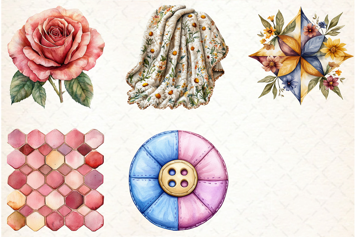 Watercolor Cottage Quilts Fussy Clip, an Illustration by Libby Wishes (Photo 5 of 6)