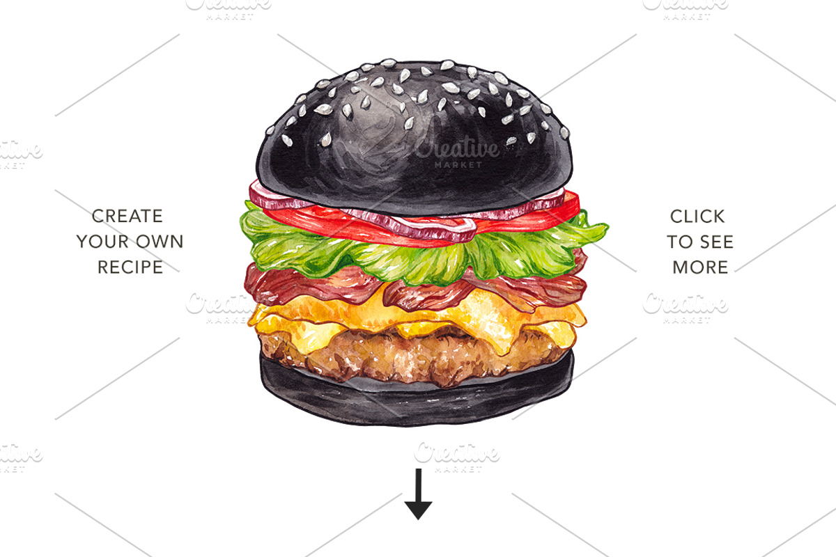 Unique Burger. Watercolor, a Food Illustration by Olga Olmix (Photo 4 of 6)