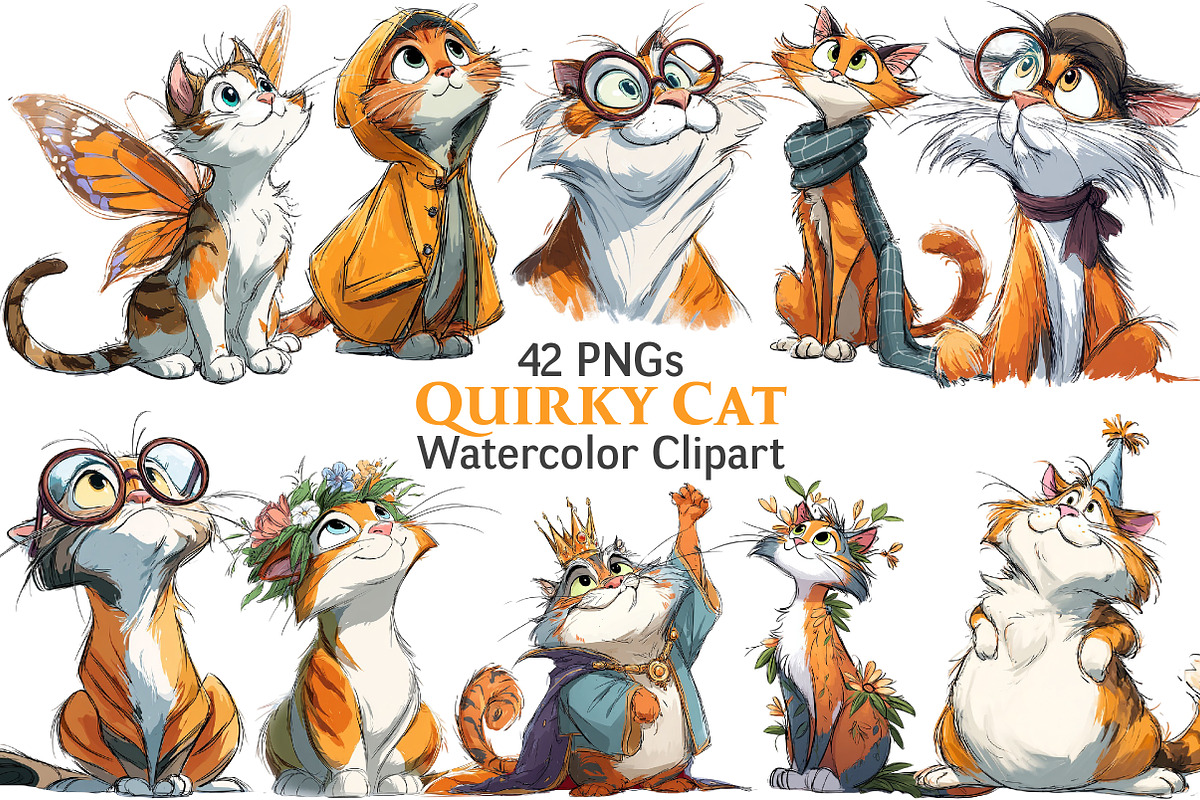 Quirky Cat Clipart, an Illustration by Pixels.Craft (Photo 1 of 5)