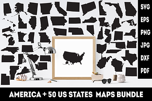 America And 50 US States Vector Maps