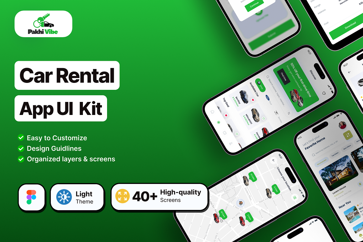 Pakhivibe Car Rental App UI Kit, an UI Kit Template by piyush608 (Photo 1 of 4)