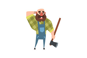 Smiling Lumberjack Holding Axe