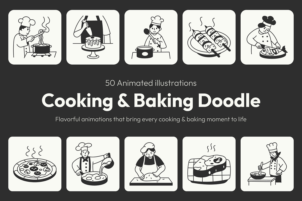 Animated Cooking and Baking Doodle, an Outline Icon by Vectors Market (Photo 1 of 5)