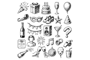 Party Celebration Icons Set, an Object Graphic by nikagraphic