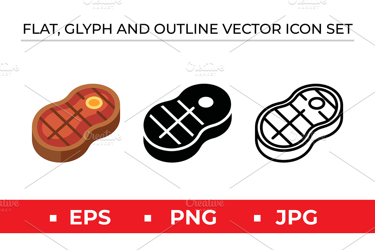 Grilled Steak Icon Set Vector, an Outline Icon by Artonix (Photo 1 of 2)
