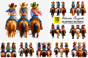 10 Patriotic Cowgirls PNG Clipart, a Graphic by Clipart Bloom