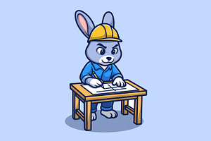 Focused Rabbit Architect Cute Cartoo, an Animal Illustration by Gumrega Studio