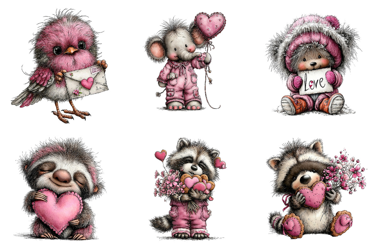 Valentines Whimsical Animals Clipart, an Illustration by CreationArt (Photo 3 of 5)