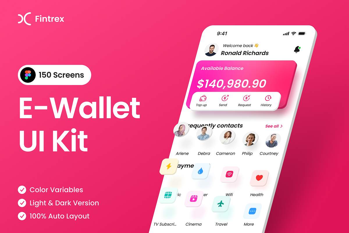 Fintrex - E Wallet App UI Kit, an UI Kit Template by TruongHuy10 (Photo 1 of 8)