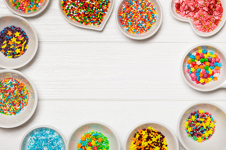 Color sprinkles featuring abundance, background, and baked, a Food & Drink Photo by oksix