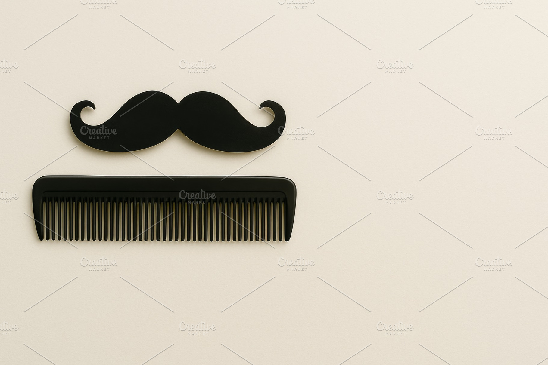 Men health awareness with mustache and comb on beige background, a Photo by Dvoevnore photos