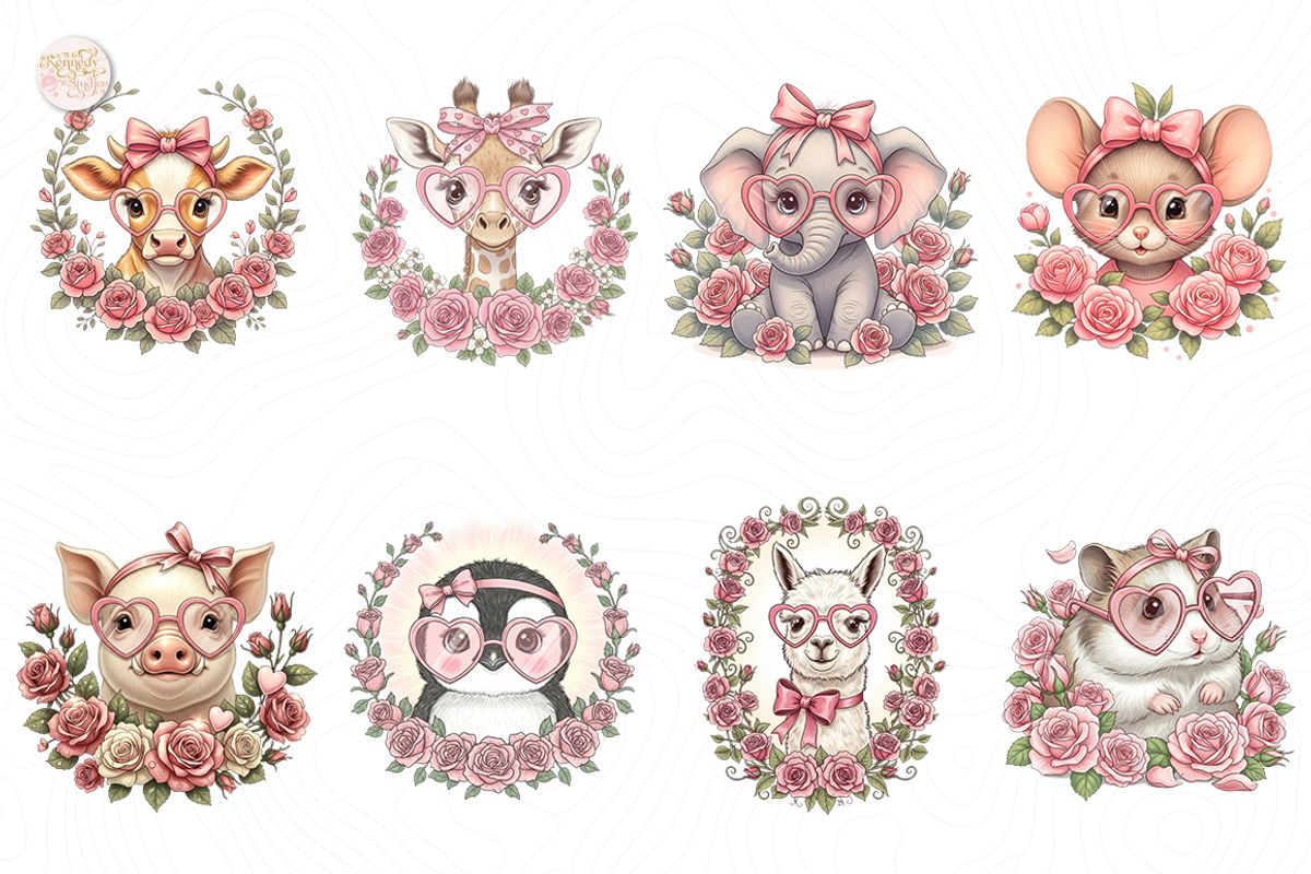 Valentine Animals with Roses PNG, an Animal Illustration by KennedyStudio (Photo 2 of 5)