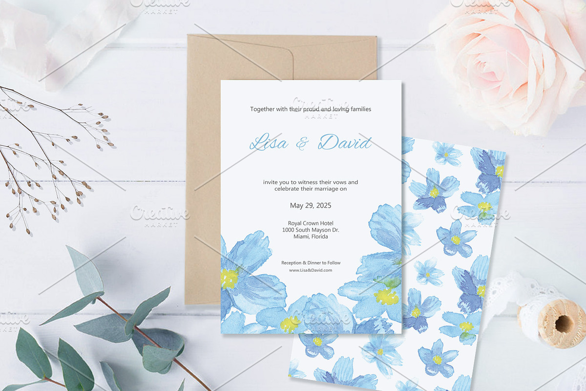 Blue Flower Watercolor Invitation, an Invitation Template by Love Design (Photo 4 of 7)