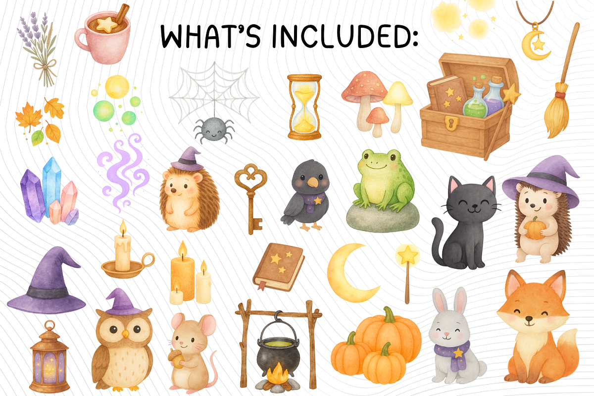 Watercolor Witch Clipart Set, a Seasonal Illustration by PassionPNGcreation (Photo 3 of 9)