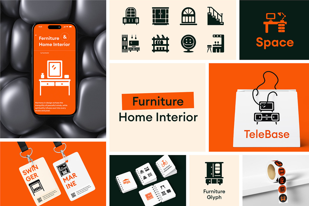 Furniture Home Interior Icons, a Solid Icon by Prosymbols (Photo 5 of 6)