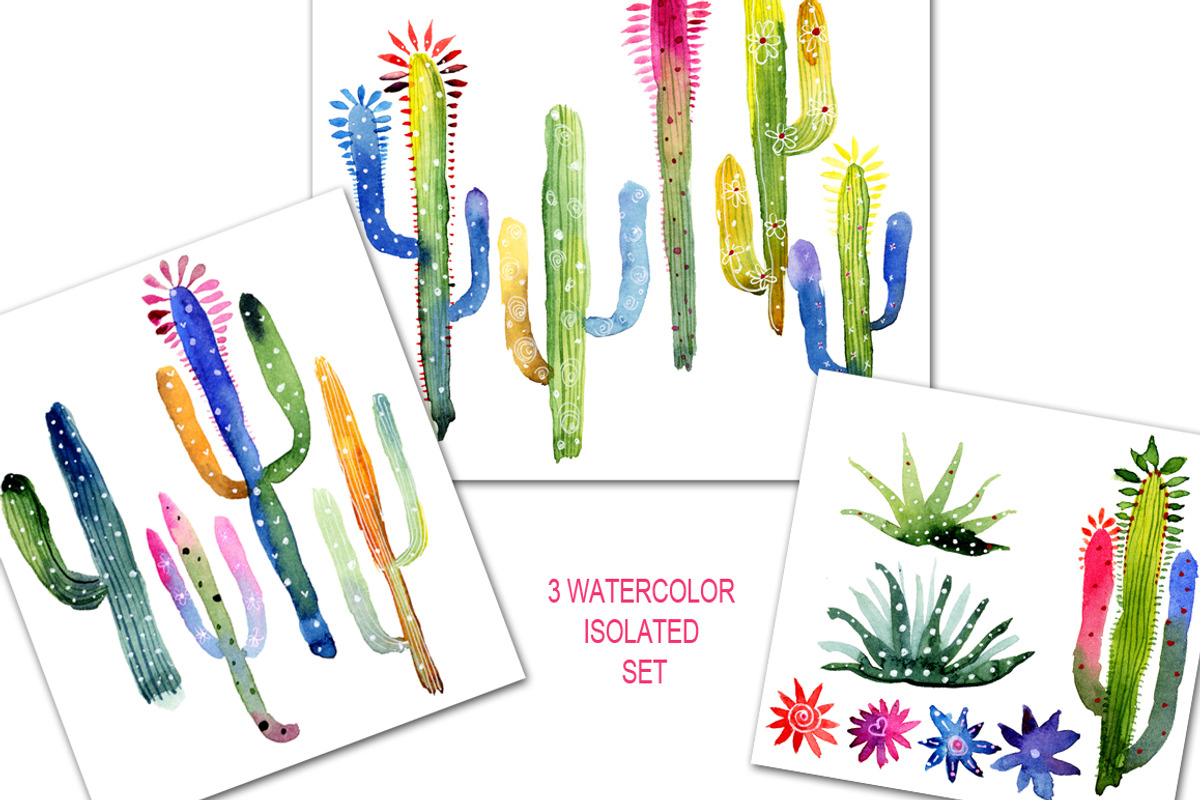 Watercolor Cactus kit, a Pattern Graphic by WatercolorArt (Photo 2 of 4)