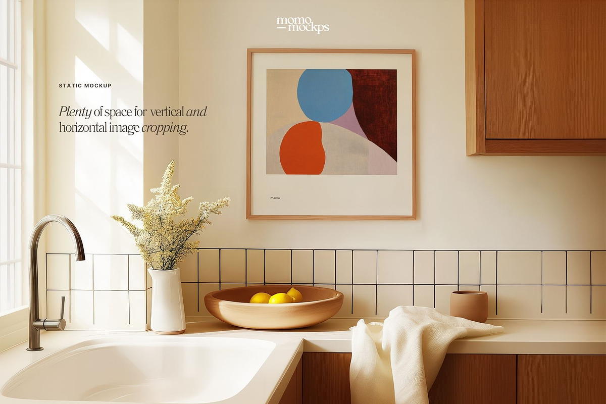 Square 1:1 Frame Mockup Kitchen PSD, a Household Mockup by momomockps (Photo 2 of 11)