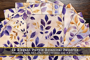 Elegant Purple Leaves Digital Paper