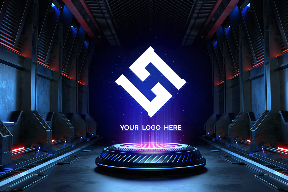 Futuristic pedestal Logo mock-ups, a Product Mockup by S_design (Photo 3 of 12)