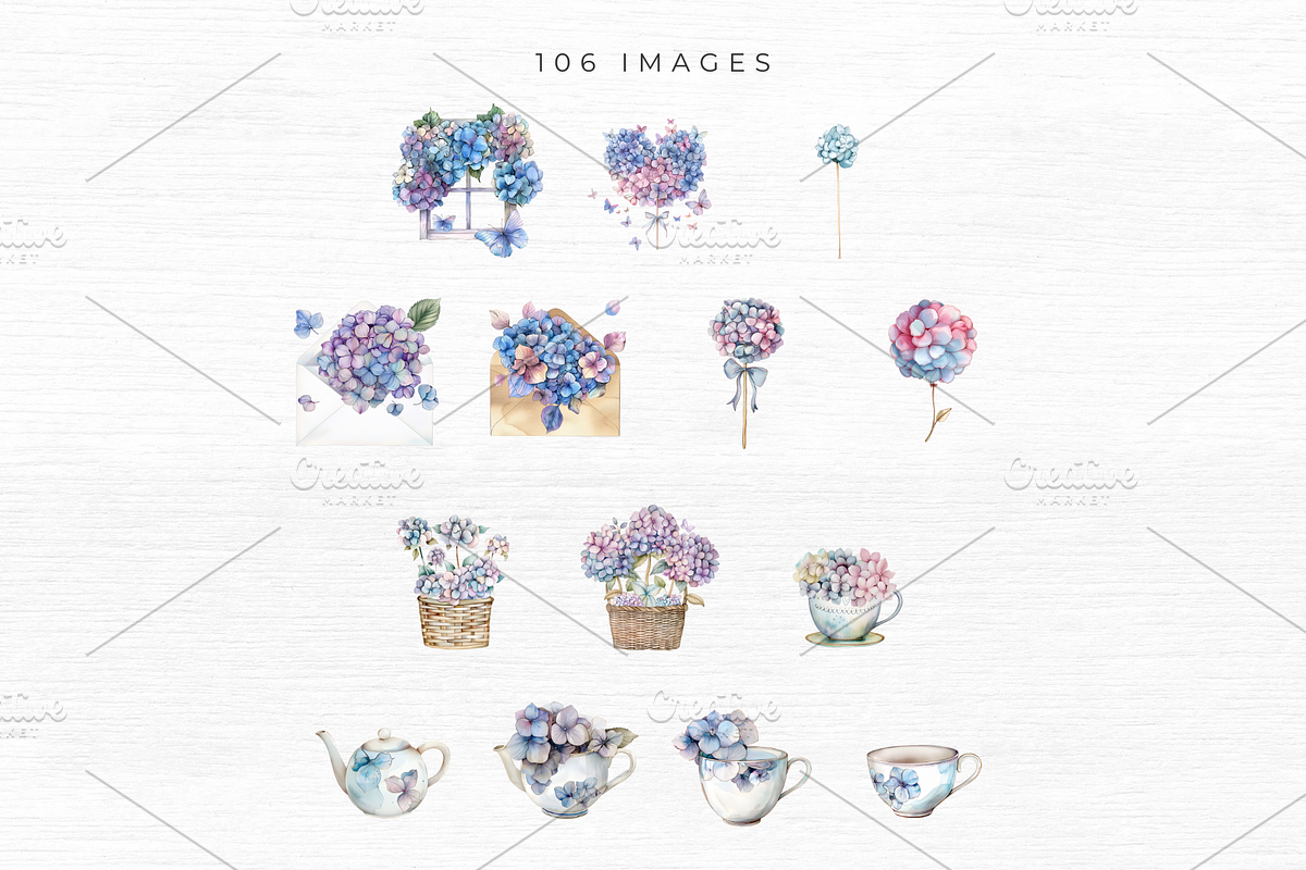 Hydrangea Clipart, Floral Clipart,, an Object Graphic by EllyandLima (Photo 8 of 9)