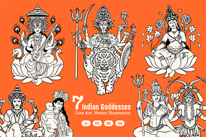 Indian Goddesses Vector Set, a Decorative Illustration by Allaxel Studio