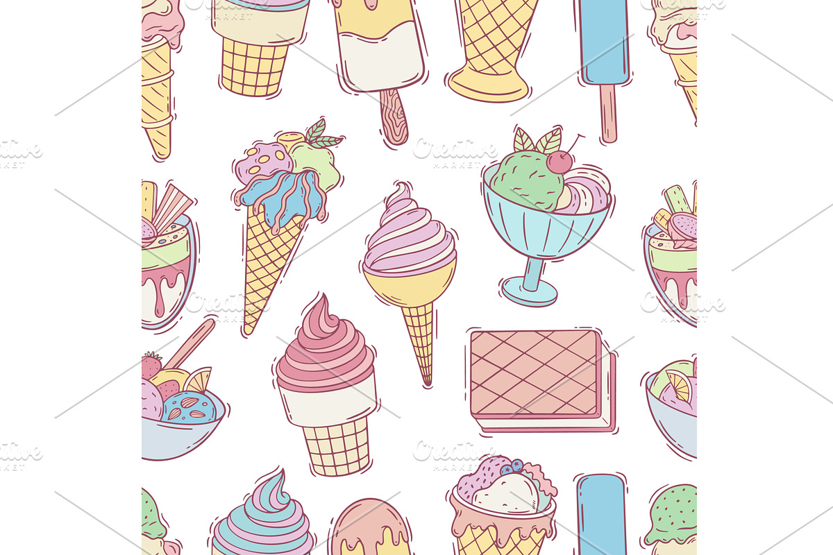 Doodle ice cream seamless pattern, a Food Illustration by Valerie Bodnar