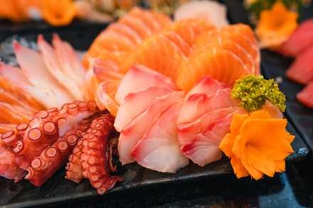 Sashimi and sashimion a plate in a Japanese restaurant, a Food & Drink Photo by Art Rachen