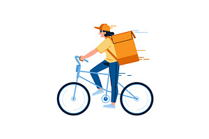 Courier riding bicycle delivering, an Illustration by pikepicture