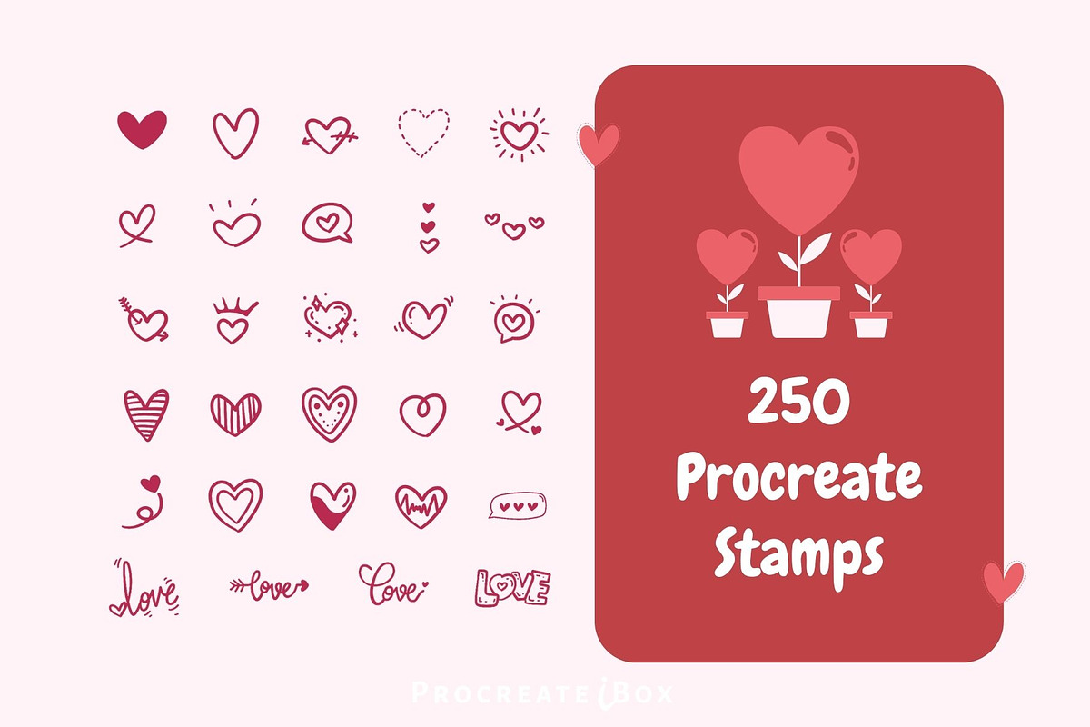 250 Procreate Valentines Stamps, a Brush Add-On by ProcreateiBox (Photo 2 of 9)