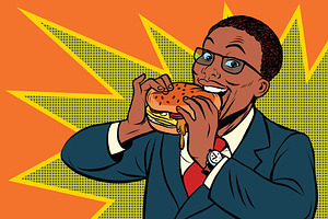 Pop Art Man Eating A Burger