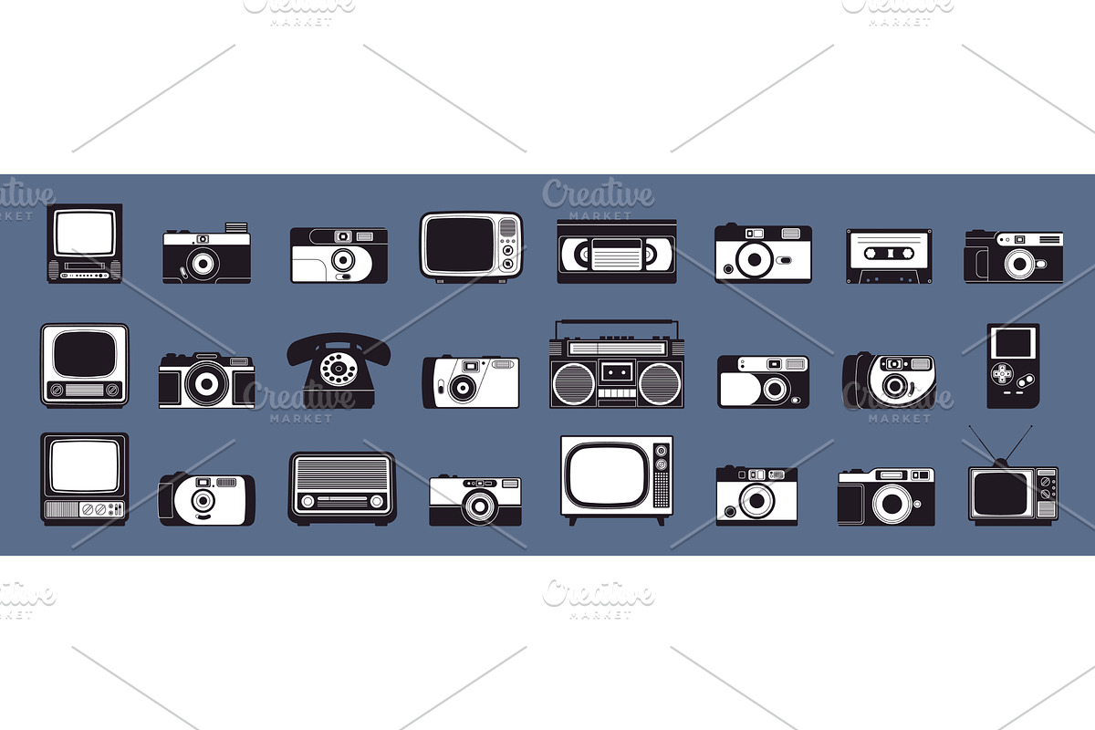 Retro media black stickers, a Technology Illustration by LadadikArt