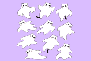 Set Of Cat Ghosts Illustrations